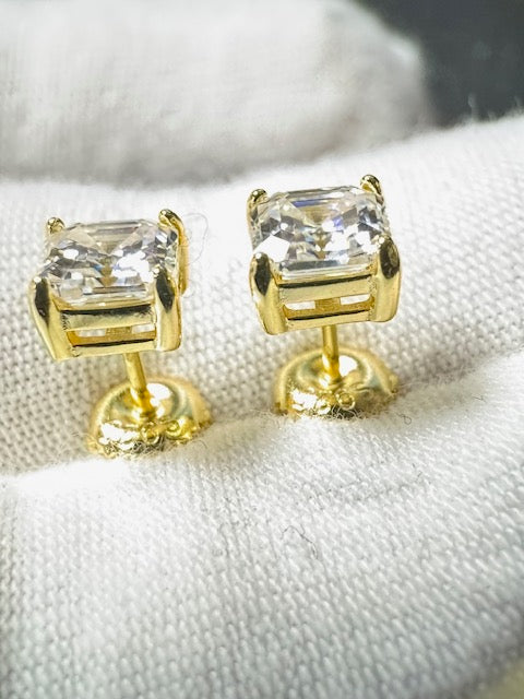 Moissanite Silver Gold Plate 6x6mm