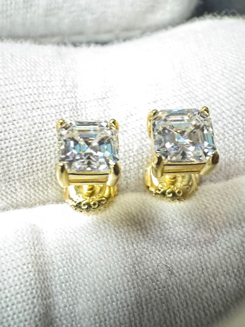 Moissanite Silver Gold Plate 6x6mm