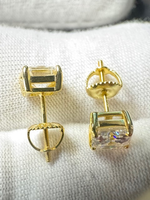 Moissanite Silver Gold Plate 6x6mm
